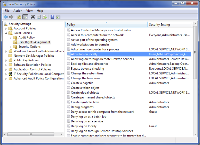 allow log on locally