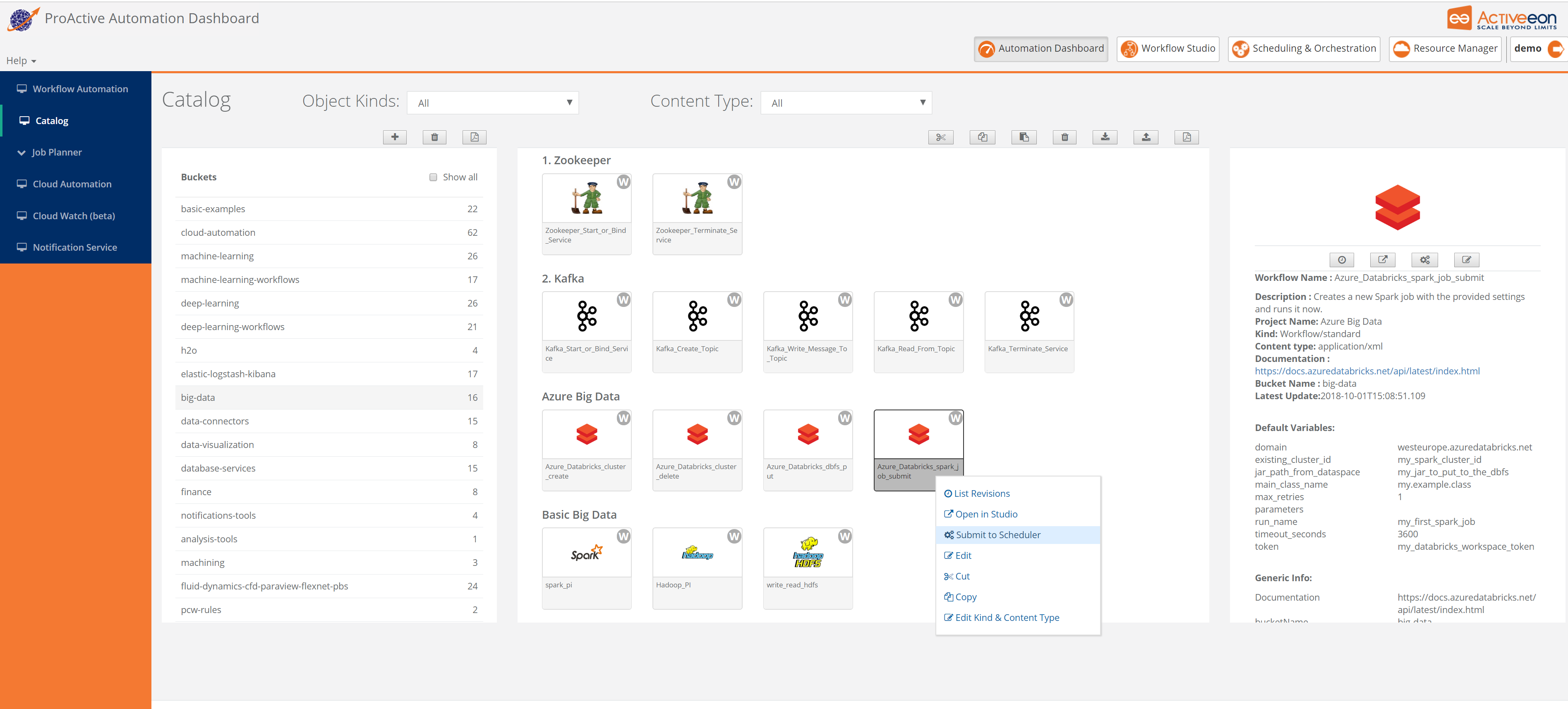 automation dashboard catalog