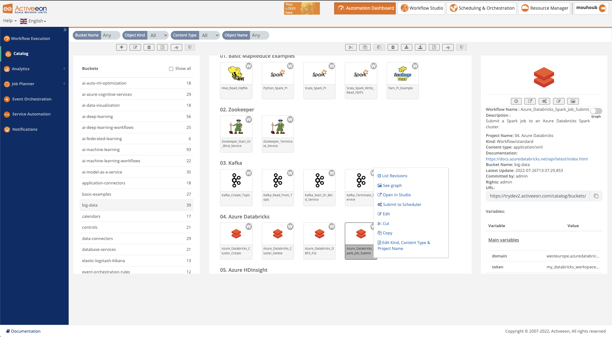automation dashboard catalog