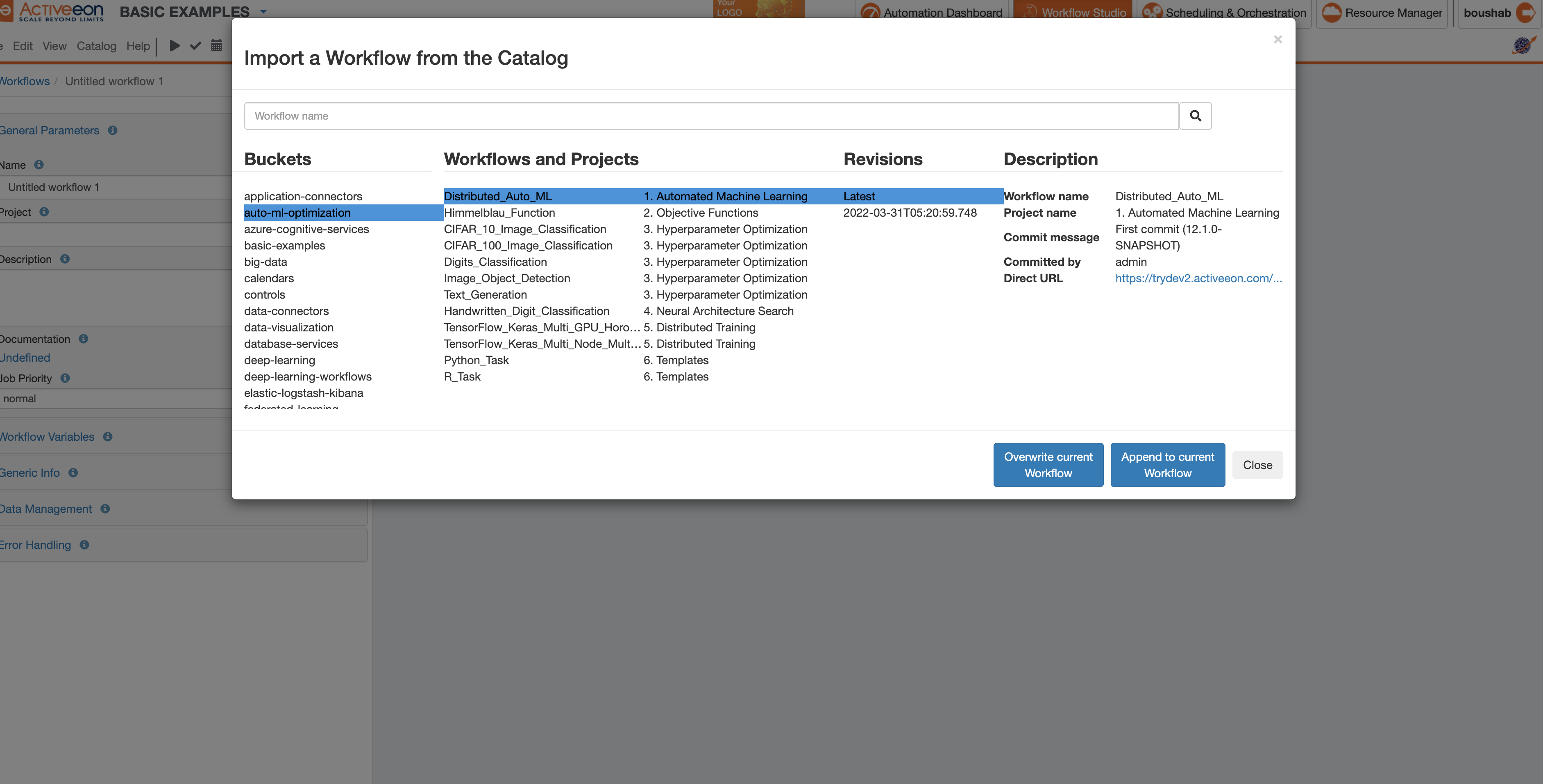 studio catalog menu