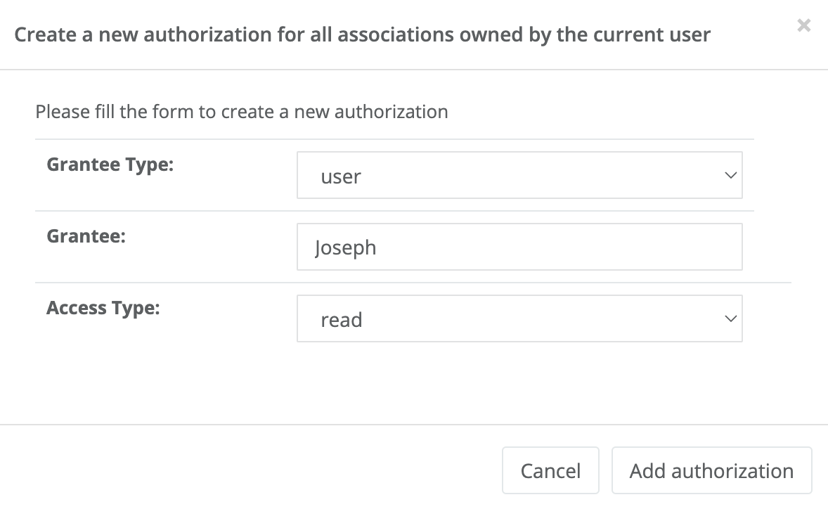 Create association owner autthorisation